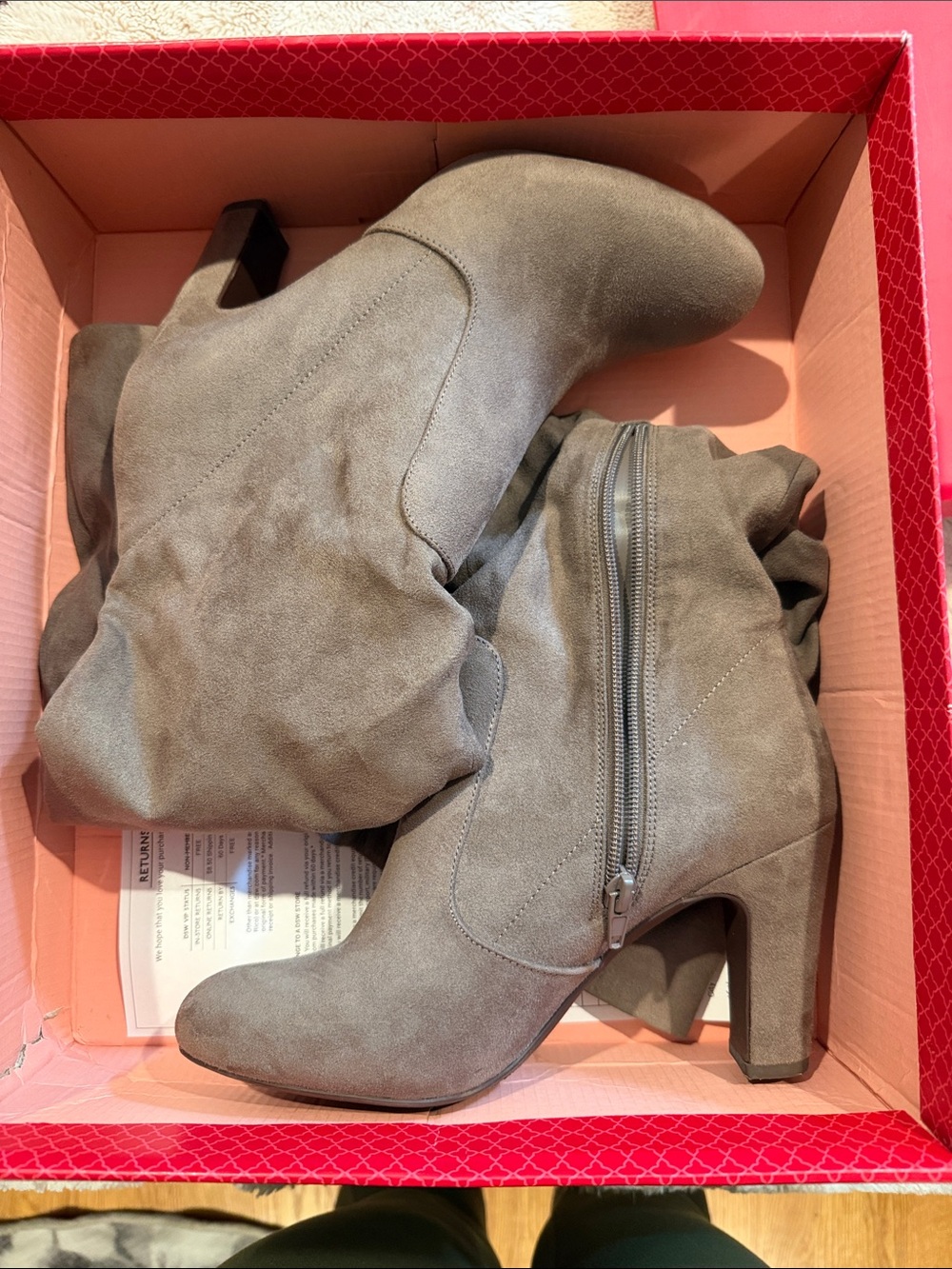Women's Gray Suede High-Heel Tall Boots with Side Zip